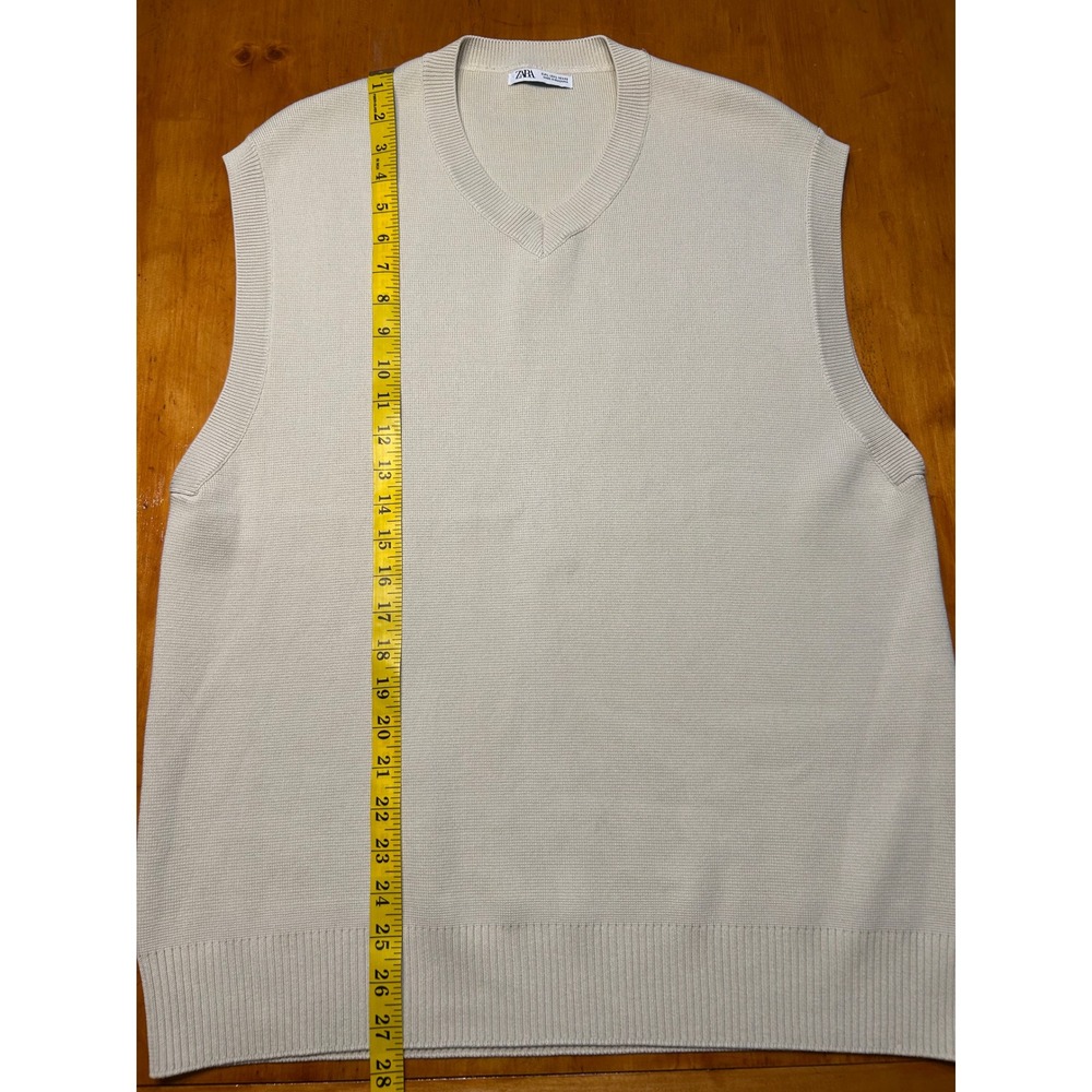 Zara Old Money Preppy Mens Knit Sweater Vest V-Neck Sleeveless Cream Beige Clean - Picture 5 of 9